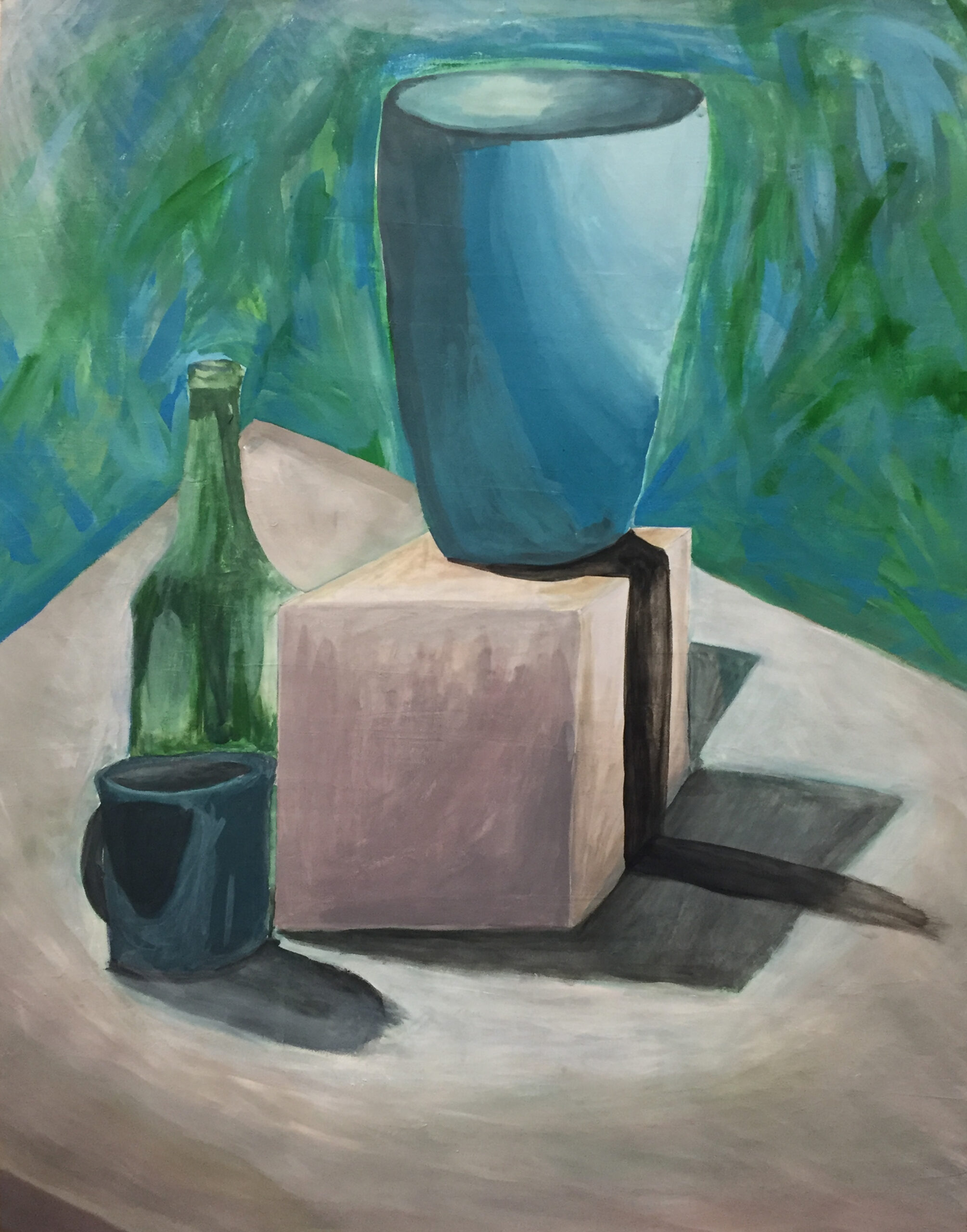 Crystal Manuel - Two Blue Cups and a Glass Bottle