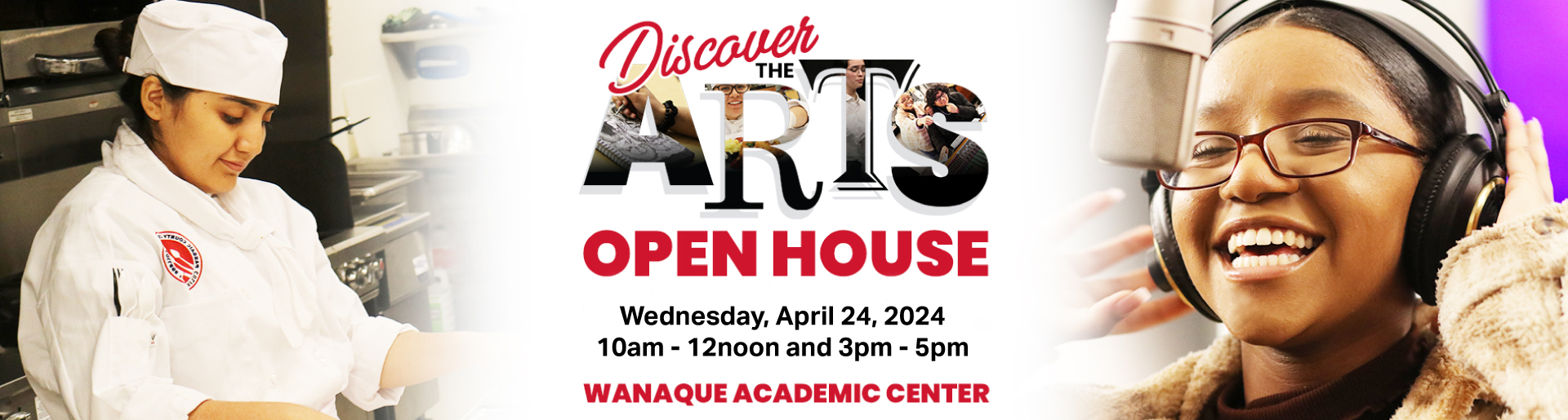 Discover the Arts Open House. Wed, April 24, 2024 from 10am-noon and 3-5pm